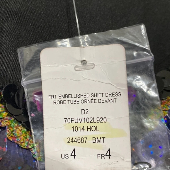 Bebe NWT Black with Front Embellished Scoop Neck Mini Shift Dress Size 4 - Picture 7 of 7